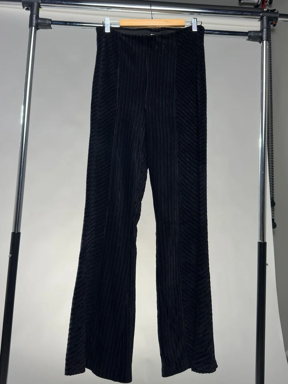 Free People Black Velvet Flare High Waist Pants- size XL